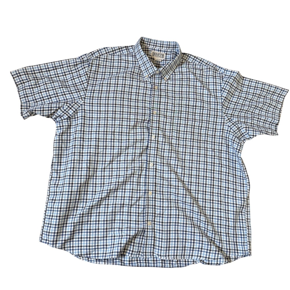 Duluth Trading Co Mens 3XL Blue Plaid Short Sleeve Button Down Cotton Shirt - Picture 2 of 7